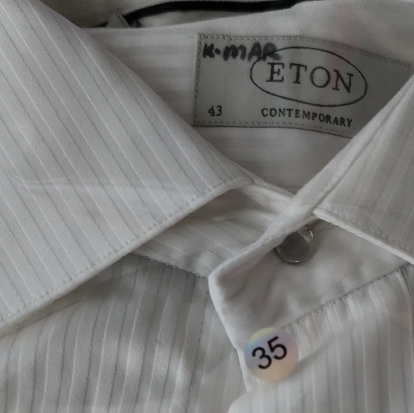 Eton Contemporary White Stoped Men's Button Up Longsleeve Shirt Size 43/17 - Picture 10 of 12